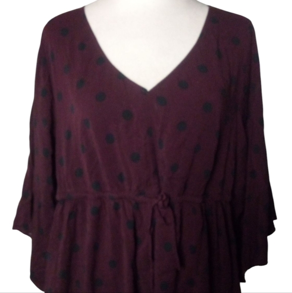 Torrid Babydoll Stretch Challis Top Burgundy With Navy Blue Polka Dots Size 2 2X - Picture 5 of 11